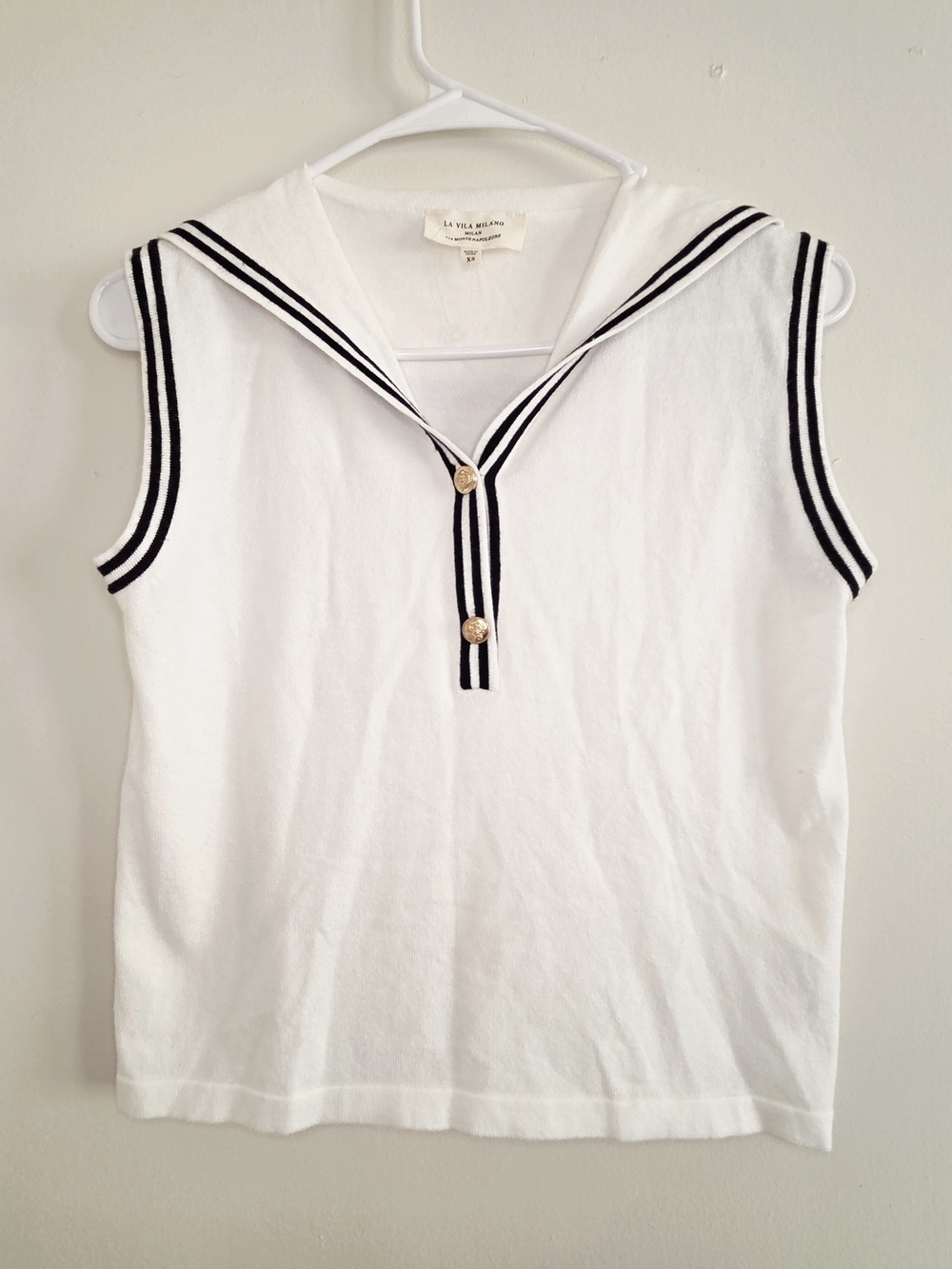 La Vie En Rose White Sailor Tank with Black Trim and Gold Buttons